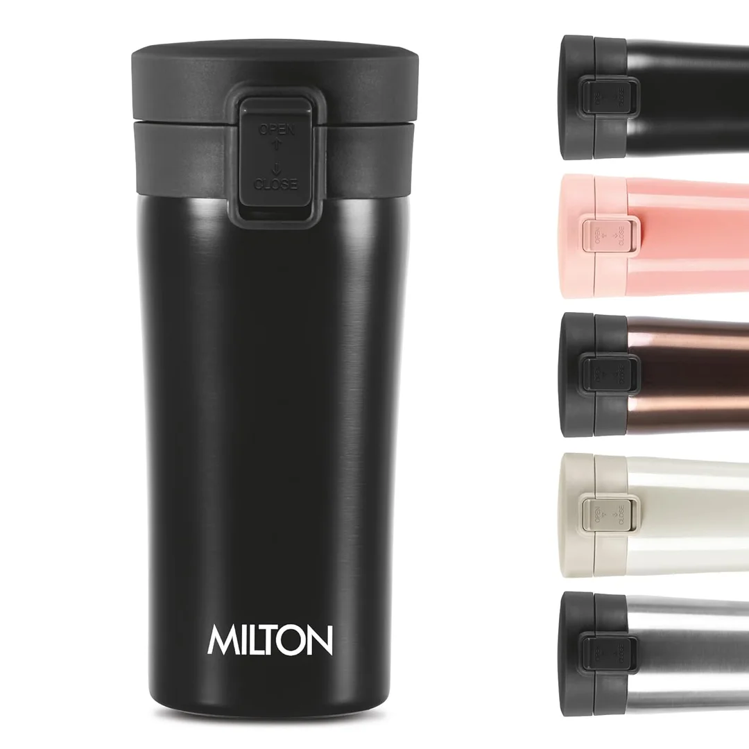 MILTON Thermosteel Vacuum Insulated Travel Coffee Mug 300ml | Black, ISI Certified, Spill Proof, Leakproof & Rustproof | Prolonged Hot & Cold Retention, Easy Sip, On-The-Go Coffee Cup image 1