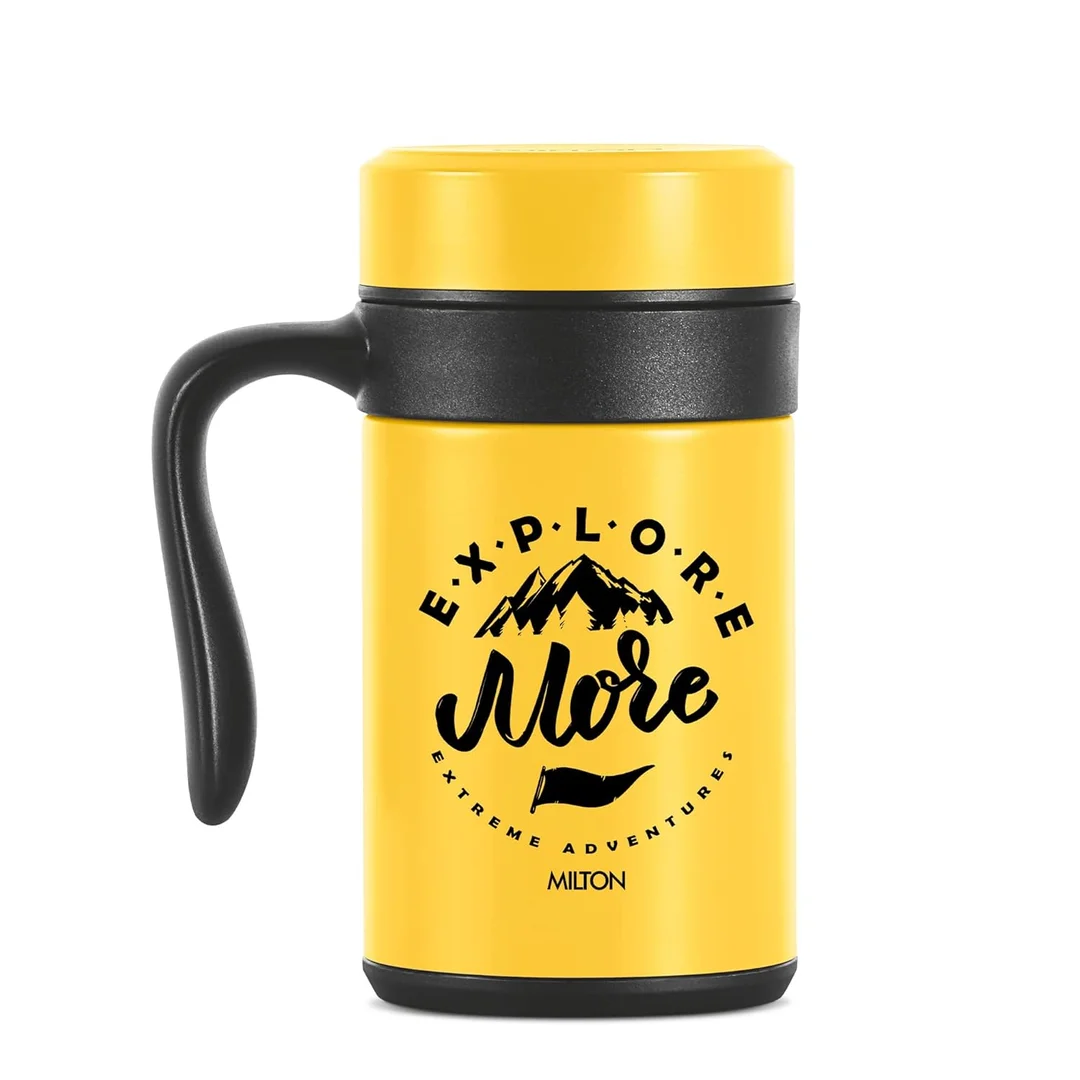 MILTON Cosmic 500 Thermosteel Mug, 500 ml, Yellow | Stainless Steel Strainer | Hot & Cold | Vacuum Insulated | Rust Proof | Leak Proof | Tea | Coffee | Mug image 1