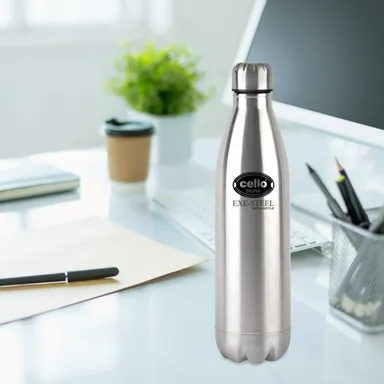 Cello STLO SIGNA 1100 ml Stainless Steel Water Bottle|Leak-Proof, Insulated, Eco-Friendly Chrome Bottle for Travel, Gym, and Office Use thumbnail 1