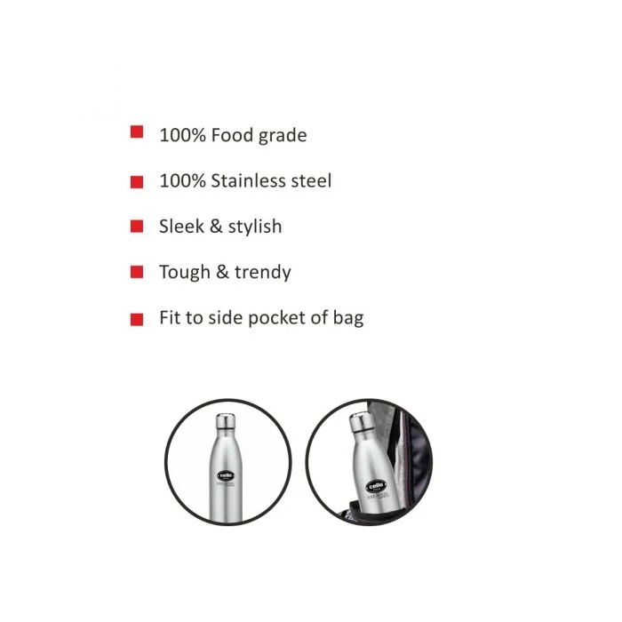 Cello STLO SIGNA 1100 ml Stainless Steel Water Bottle|Leak-Proof, Insulated, Eco-Friendly Chrome Bottle for Travel, Gym, and Office Use image 4