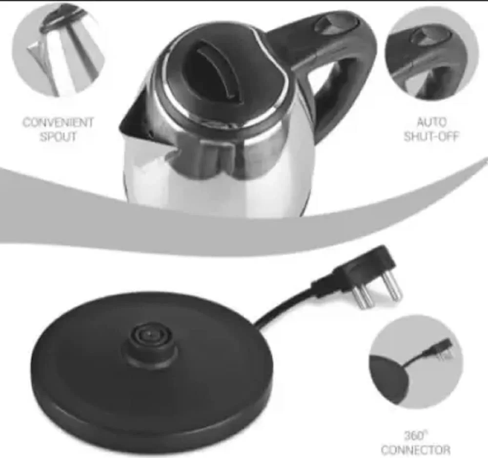 MILTON Euroline Go Electro 1.2L Stainless Steel Electric Kettle (1500W) – Auto Cut-Off, Power Indicator, 360° Detachable Base, Fast Boil | Silver image 2