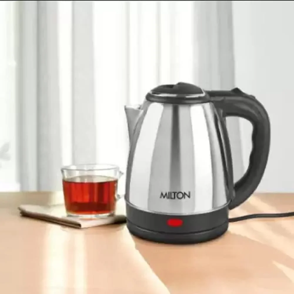 MILTON Euroline Go Electro 1.2L Stainless Steel Electric Kettle (1500W) – Auto Cut-Off, Power Indicator, 360° Detachable Base, Fast Boil | Silver image 3
