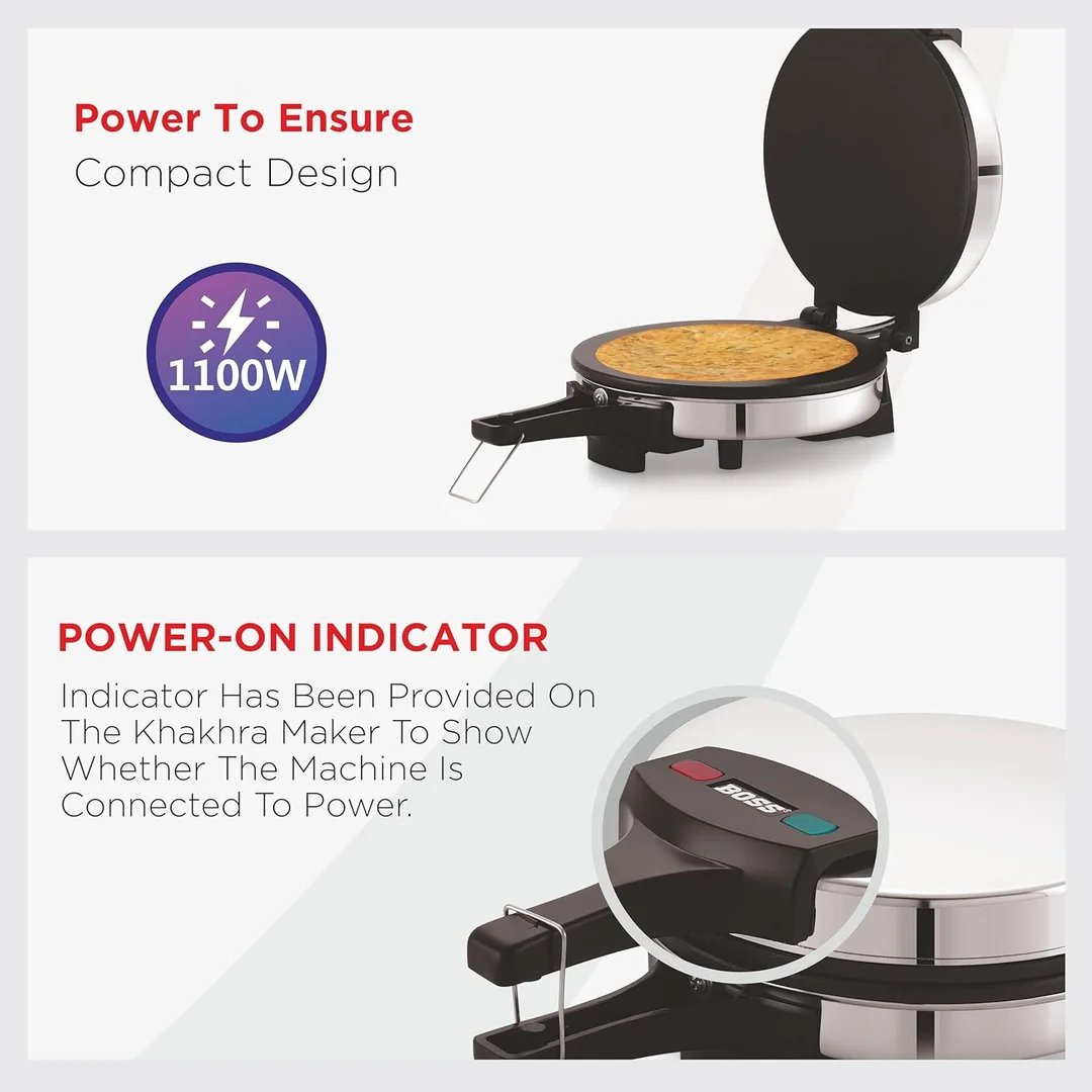 Boss Munch Khakhra Roti Maker 1100W | Electric Stainless Steel Automatic Roti & Khakhra Maker |  Quick Indian Kitchen Preparation image 5