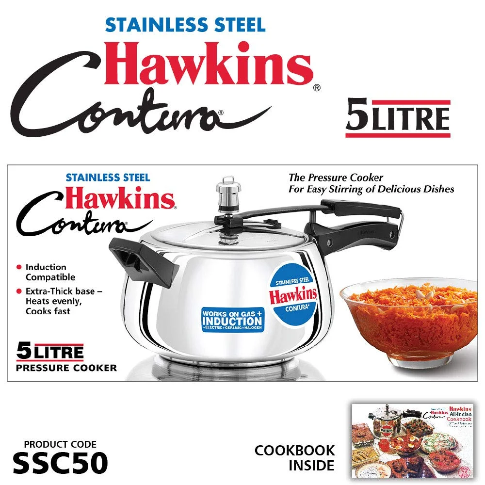 Hawkins Contura SSC50 5 Litre Stainless Steel Inner Lid Pressure Cooker, Induction & Gas Compatible, Silver, Heavy Duty Daily Cooking image 2