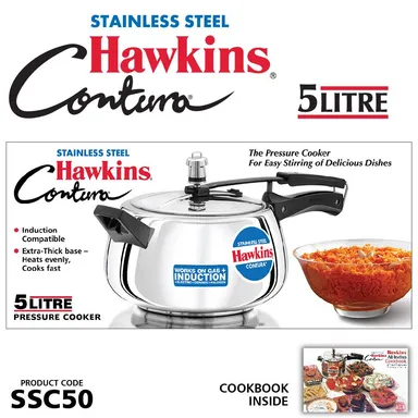Hawkins Contura SSC50 5 Litre Stainless Steel Inner Lid Pressure Cooker, Induction & Gas Compatible, Silver, Heavy Duty Daily Cooking thumbnail 1