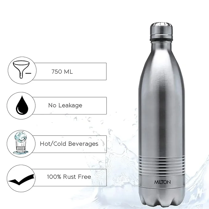 Milton Duo DLX 750ml Thermosteel Water Bottle, Leak Proof Lid, 24 Hr Hot & Cold, ISI Certified, Vacuum Insulated |Silver image 5