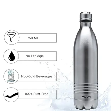 Milton Duo DLX 750ml Thermosteel Water Bottle, Leak Proof Lid, 24 Hr Hot & Cold, ISI Certified, Vacuum Insulated |Silver thumbnail 4