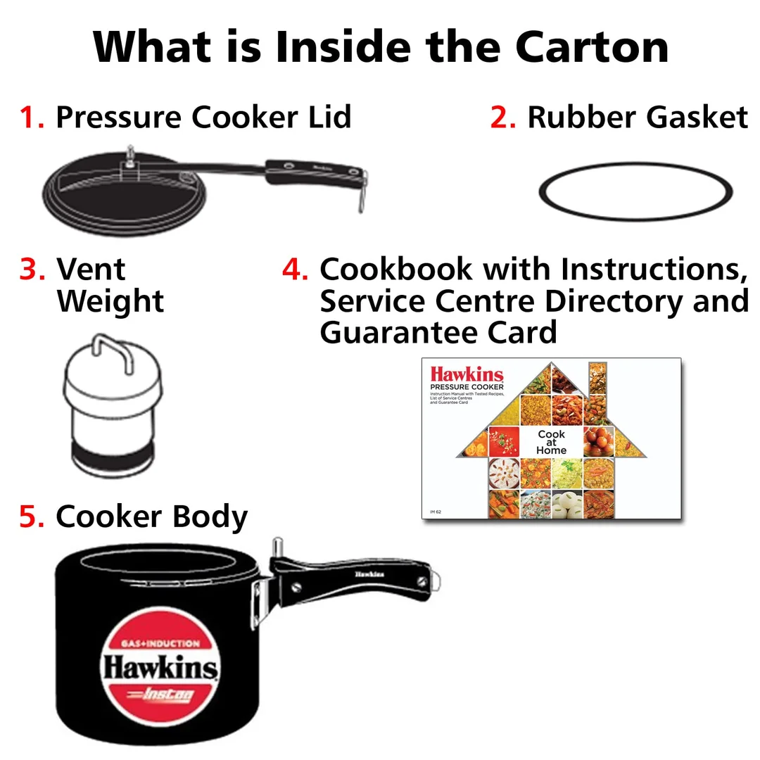 Hawkins 1.5 Litre Instaa Hard Anodised Pressure Cooker – Induction Compatible, Tall Body, Inner Lid Design, Black image 2
