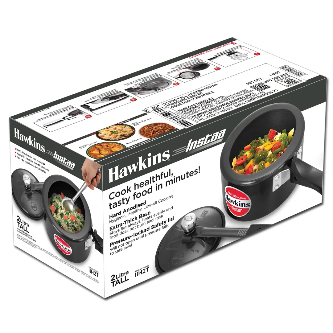 Hawkins 1.5 Litre Instaa Hard Anodised Pressure Cooker – Induction Compatible, Tall Body, Inner Lid Design, Black image 3