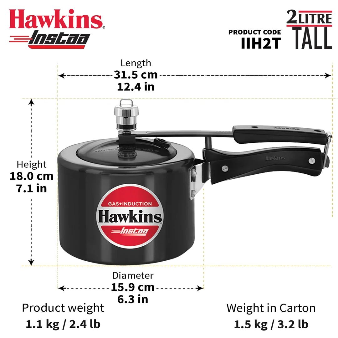 Hawkins 1.5 Litre Instaa Hard Anodised Pressure Cooker – Induction Compatible, Tall Body, Inner Lid Design, Black image 4