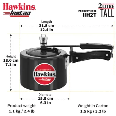 Hawkins 1.5 Litre Instaa Hard Anodised Pressure Cooker – Induction Compatible, Tall Body, Inner Lid Design, Black thumbnail 3