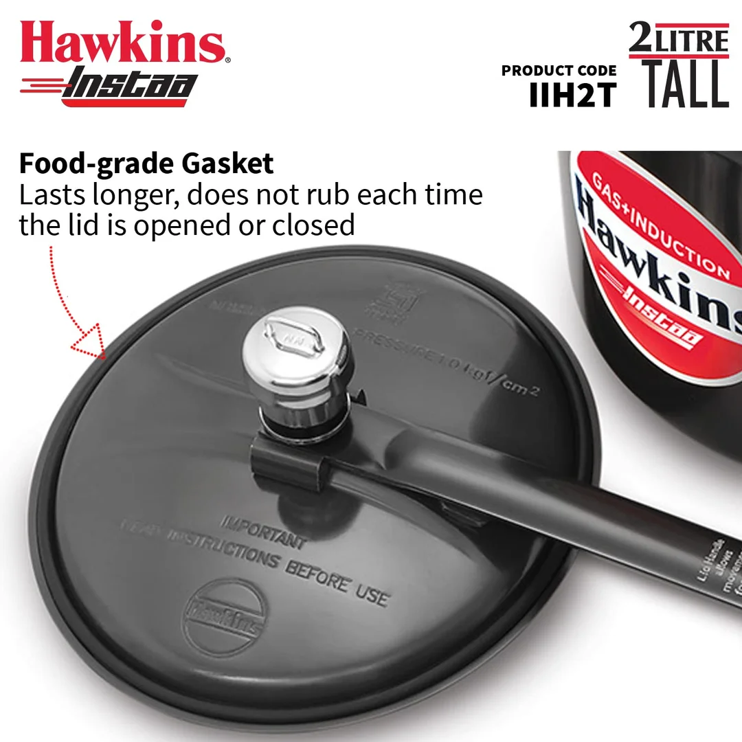 Hawkins 1.5 Litre Instaa Hard Anodised Pressure Cooker – Induction Compatible, Tall Body, Inner Lid Design, Black image 5