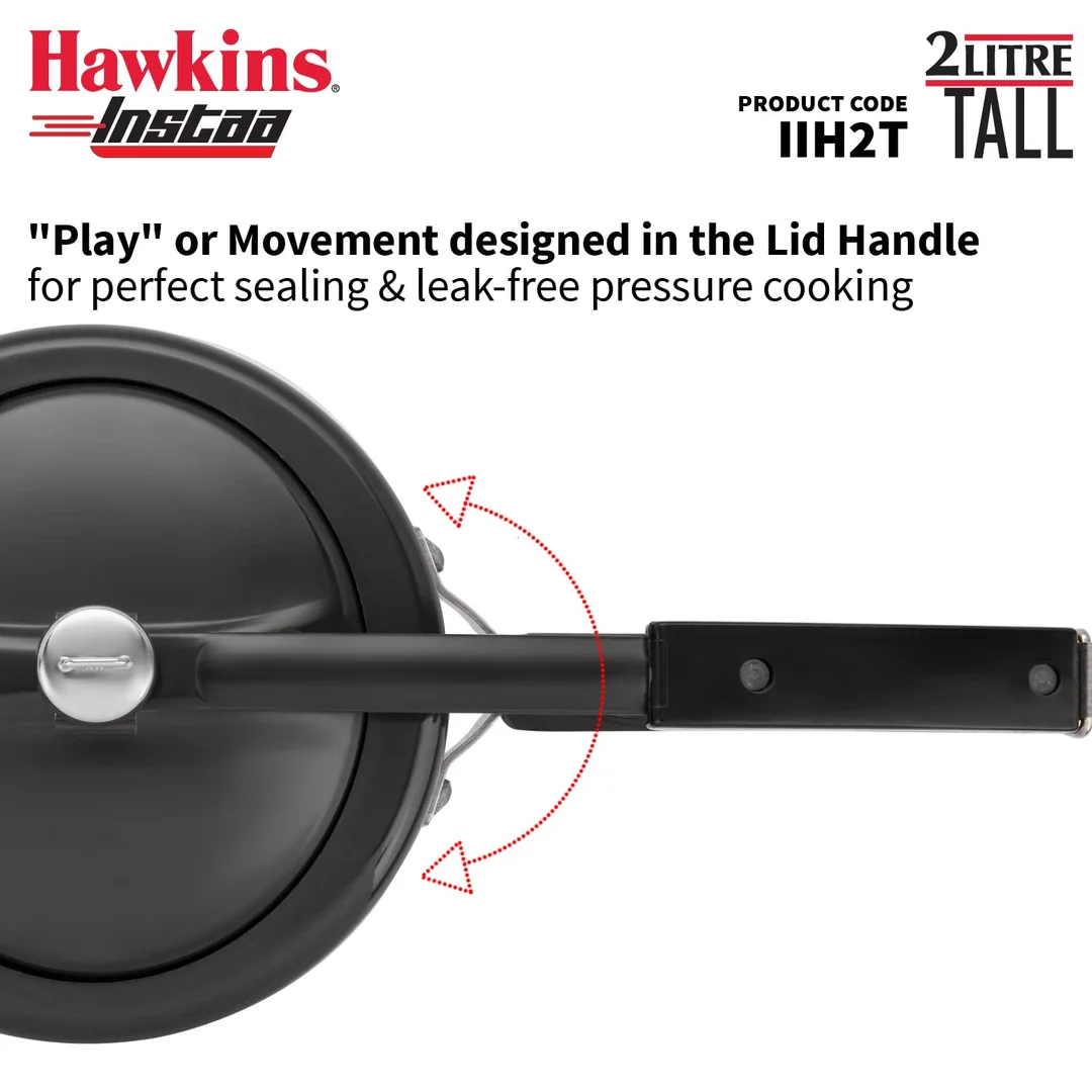Hawkins 1.5 Litre Instaa Hard Anodised Pressure Cooker – Induction Compatible, Tall Body, Inner Lid Design, Black image 6