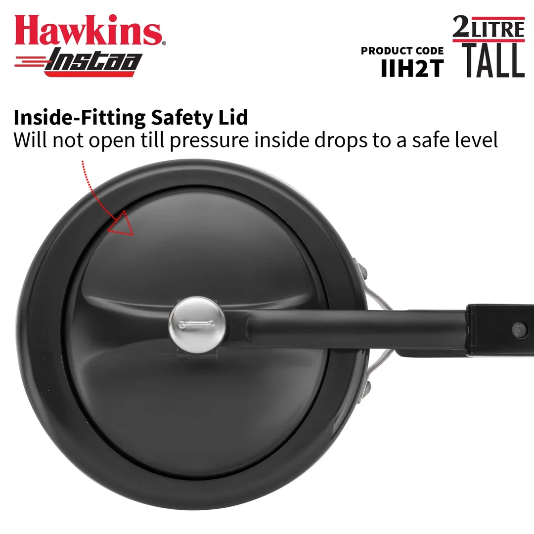 Hawkins 1.5 Litre Instaa Hard Anodised Pressure Cooker – Induction Compatible, Tall Body, Inner Lid Design, Black image 8