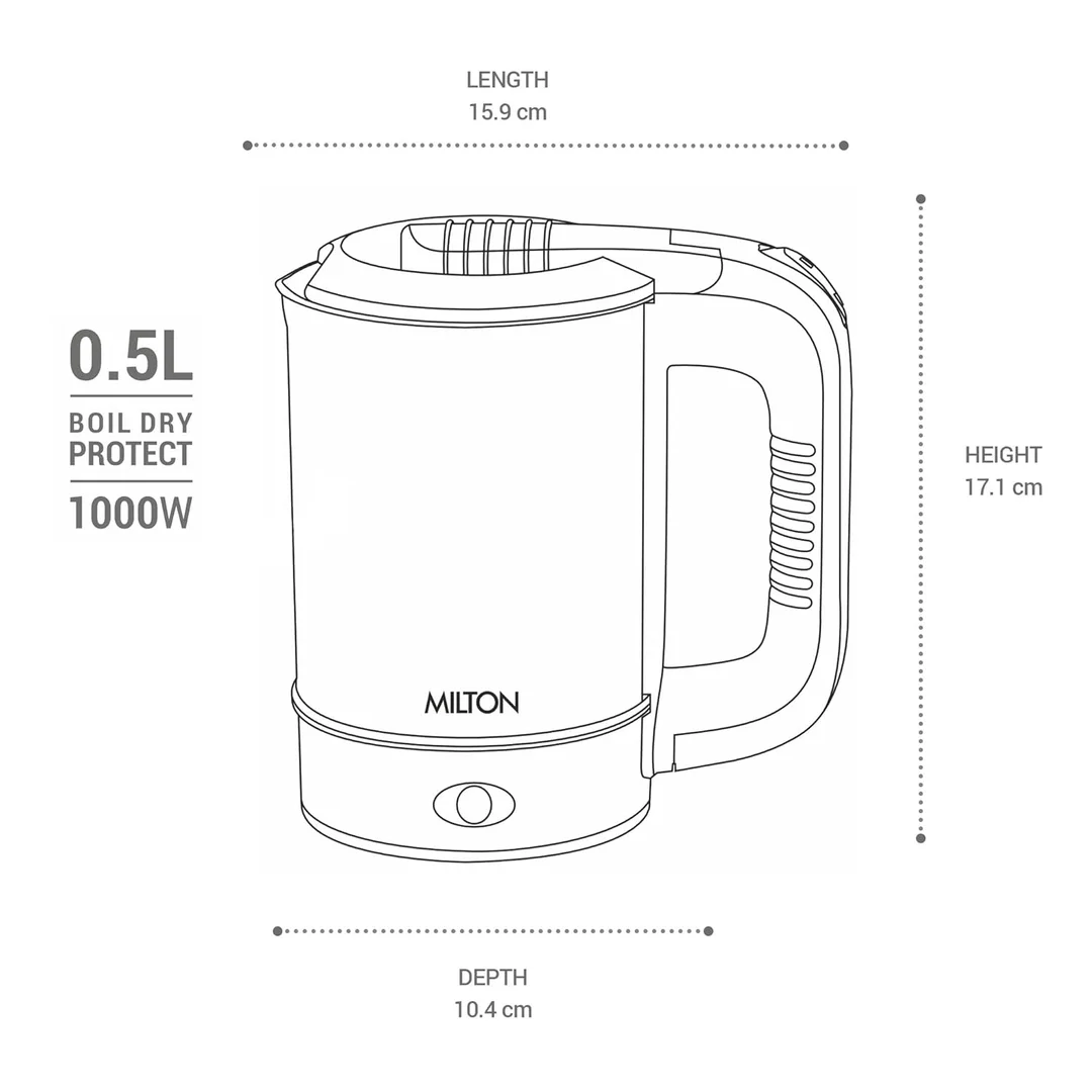 Milton Euroline, Electric Travel Kettle 500ml 1000W Stainless Steel | Milton Euroline with Auto Shut-Off and Concealed Heating Element image 6