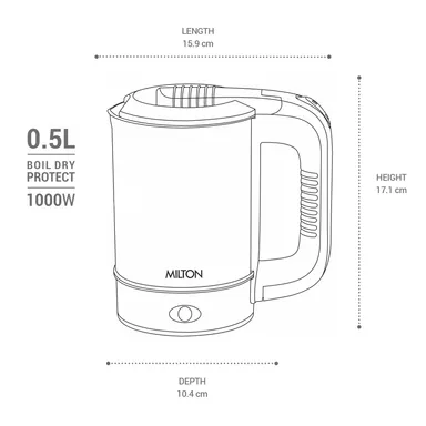 Milton Euroline, Electric Travel Kettle 500ml 1000W Stainless Steel | Milton Euroline with Auto Shut-Off and Concealed Heating Element thumbnail 5