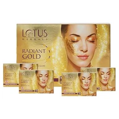 Lotus Herbals Radiant Gold Cellular Glow 4-Step Facial Kit 4×37g With 24K Gold Leaves Papaya Horse Chestnut – Instant Glow Home Salon Facial thumbnail 1