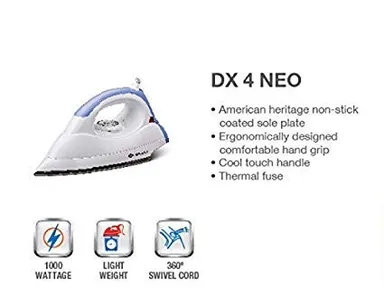 Bajaj DX4 Neo 1000W Dry Iron with Non-Stick Soleplate | Lightweight | Thermal Fuse Safety| Swivel Cord  thumbnail 2