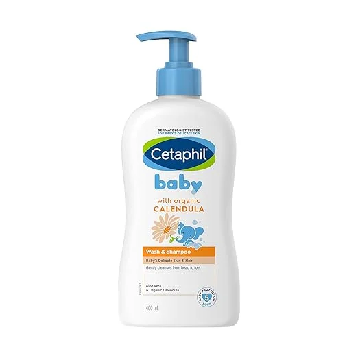 Cetaphil Baby Wash & Shampoo with Organic Calendula (400ml) | Hypoallergenic & Gentle Baby Care for Sensitive Skin image 1