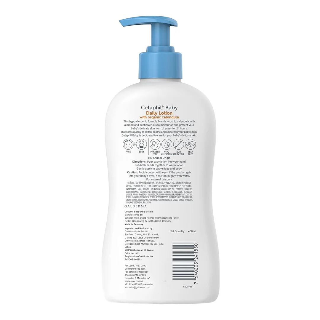 Cetaphil Baby Wash & Shampoo with Organic Calendula (400ml) | Hypoallergenic & Gentle Baby Care for Sensitive Skin image 2