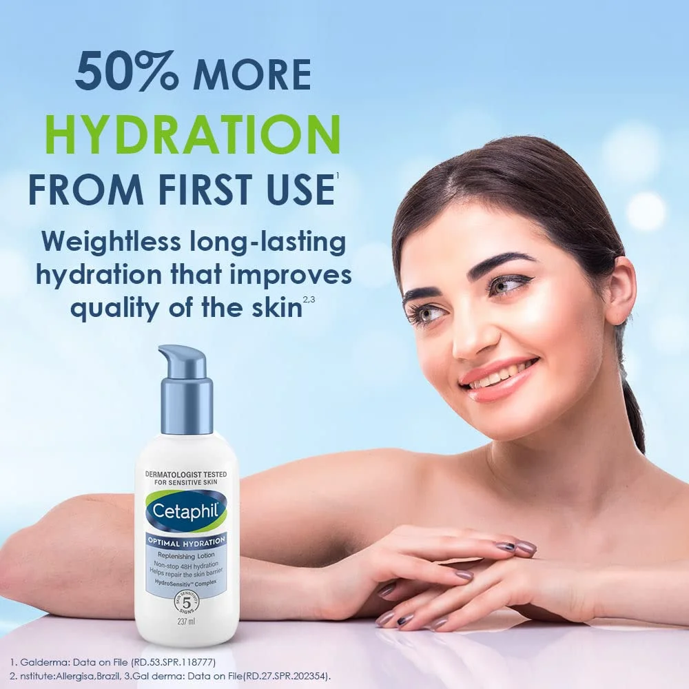 Cetaphil Optimal Hydration Replenishing Body Lotion 237ml | Lightweight & Non-Greasy | Hyaluronic Acid, Sunflower Oil image 5
