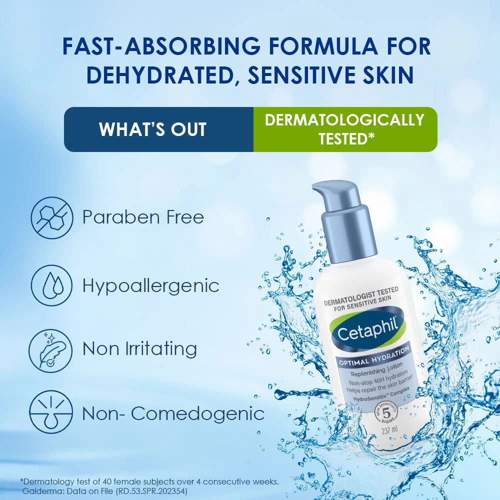Cetaphil Optimal Hydration Replenishing Body Lotion 237ml | Lightweight & Non-Greasy | Hyaluronic Acid, Sunflower Oil image 6