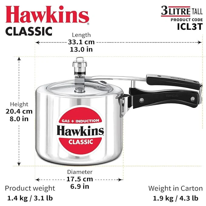Hawkins Aluminium 3 Litre Pressure Cooker | Induction Inner Lid Cooker | Tall Design Pan Cooker | Best Cooker for Indian Cooking | Silver (ICL3T) image 2