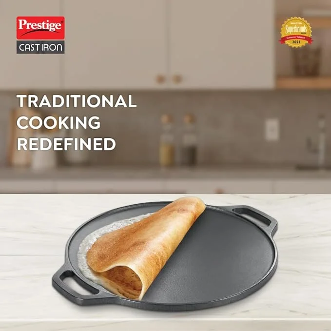Prestige 30 cm Cast Iron Dosa Tawa Heavy Gauge Gas & Induction Compatible Superior Heat Retention Crispy Dosa Pan image 1