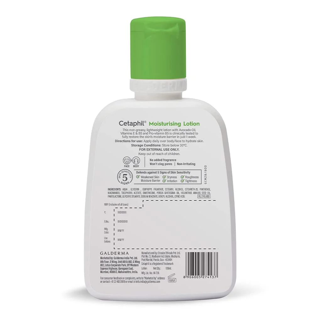 Cetaphil Moisturizing Lotion for Dry to Normal, Sensitive Skin 100ml | Niacinamide, Panthenol, Non Greasy, Paraben & Sulphate Free, Dermatologist Recommended image 4