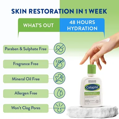 Cetaphil Moisturizing Lotion for Dry to Normal, Sensitive Skin 100ml | Niacinamide, Panthenol, Non Greasy, Paraben & Sulphate Free, Dermatologist Recommended thumbnail 7