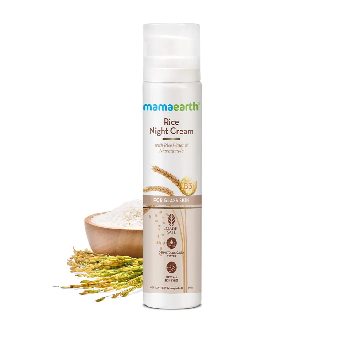 Mamaearth Rice Night Cream |with Rice Water & Niacinamide | Best Night Cream for Hydrated| Clear & Glass Skin | Anti-Aging 50g image 3
