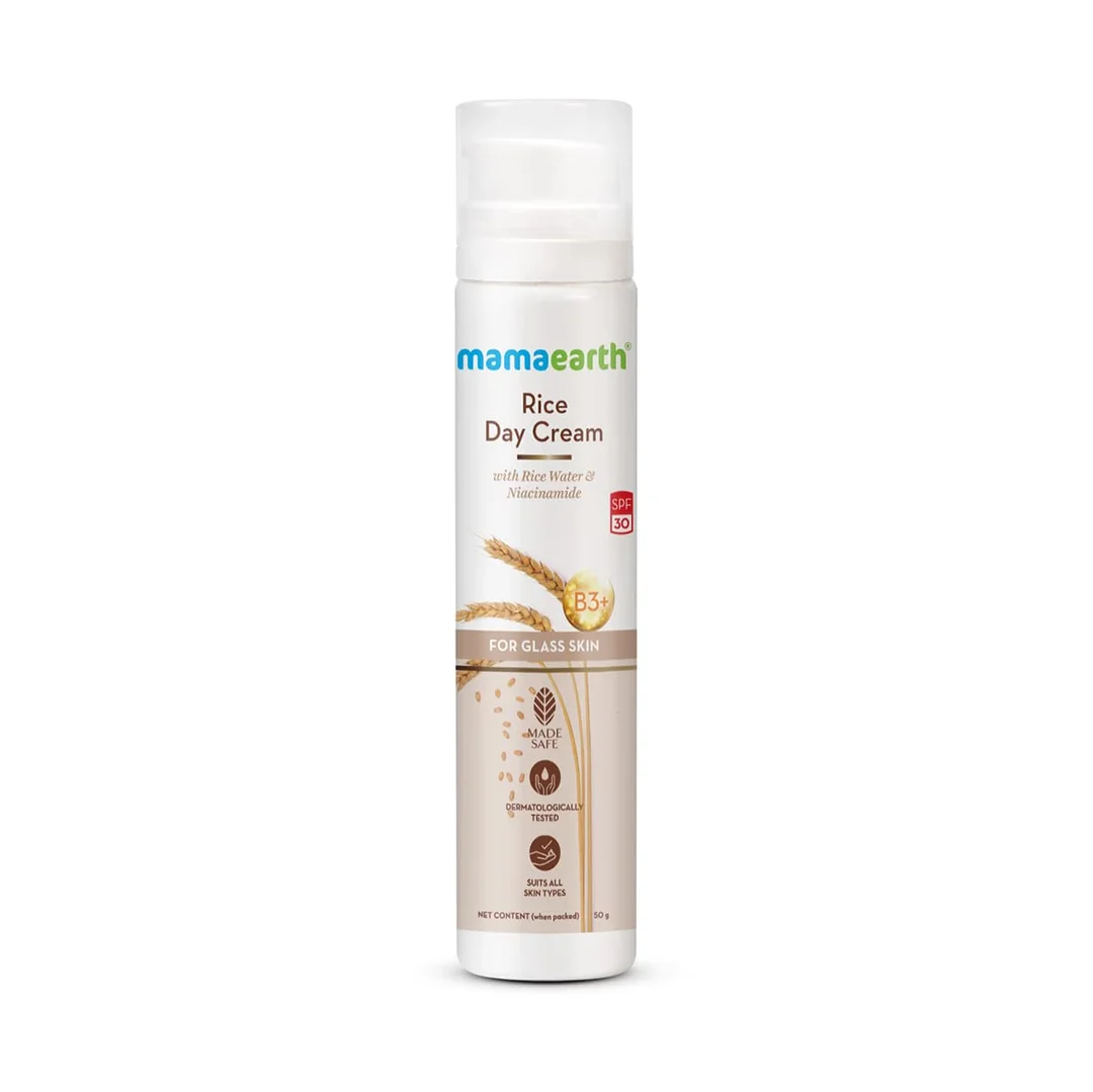 Mamaearth Rice Water Day Cream with Niacinamide – Hydrating Glass Skin Moisturizer, SPF Protection & Even Tone (50 g) image 1