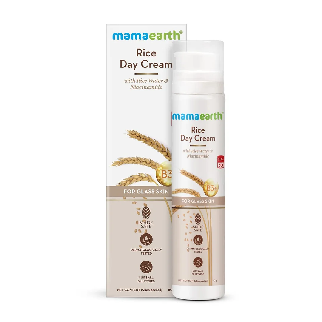 Mamaearth Rice Water & Niacinamide Day Cream for Glowing Skin – 50g | Skin Brightening & Hydrating Moisturizer Suitable for All Skin Types Paraben-Free Non-Greasy Dermatologist Tested Daily Face Cream for Radiant Complexi image 3