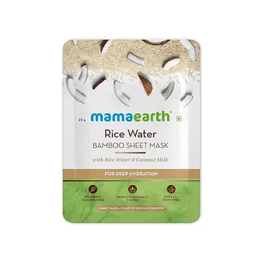 Mamaearth Rice Water Bamboo Sheet Mask with Coconut Milk – Best Hydrating Face Mask for Dry Skin, Skin Brightening, and Glowing Skin, 25g