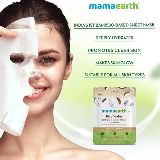 Mamaearth Rice Water Bamboo Sheet Mask with Coconut Milk – Best Hydrating Face Mask for Dry Skin, Skin Brightening, and Glowing Skin, 25g image 4