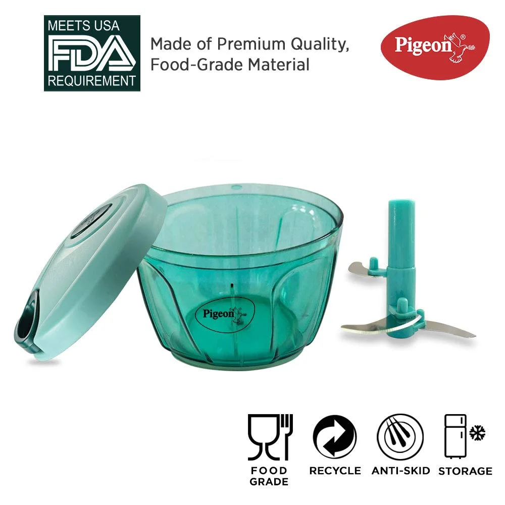 Pigeon by Stovekraft Large Handy Compact Manual Chopper with 3 Stainless Steel Blades for Fast Vegetable & Fruit Chopping | Green image 2