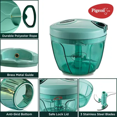 Pigeon by Stovekraft Large Handy Compact Manual Chopper with 3 Stainless Steel Blades for Fast Vegetable & Fruit Chopping | Green thumbnail 3