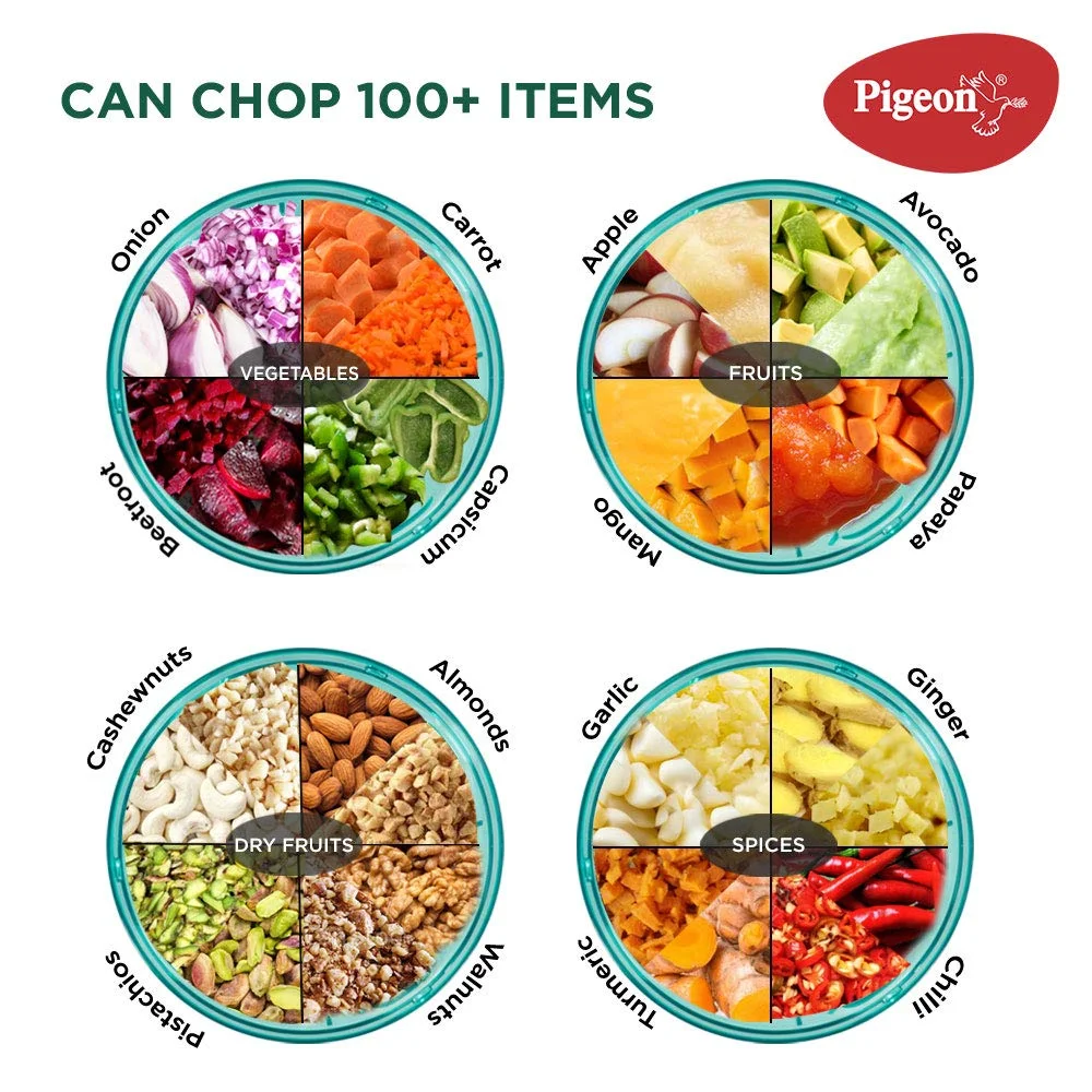 Pigeon by Stovekraft Large Handy Compact Manual Chopper with 3 Stainless Steel Blades for Fast Vegetable & Fruit Chopping | Green image 5
