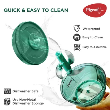 Pigeon by Stovekraft Large Handy Compact Manual Chopper with 3 Stainless Steel Blades for Fast Vegetable & Fruit Chopping | Green thumbnail 5
