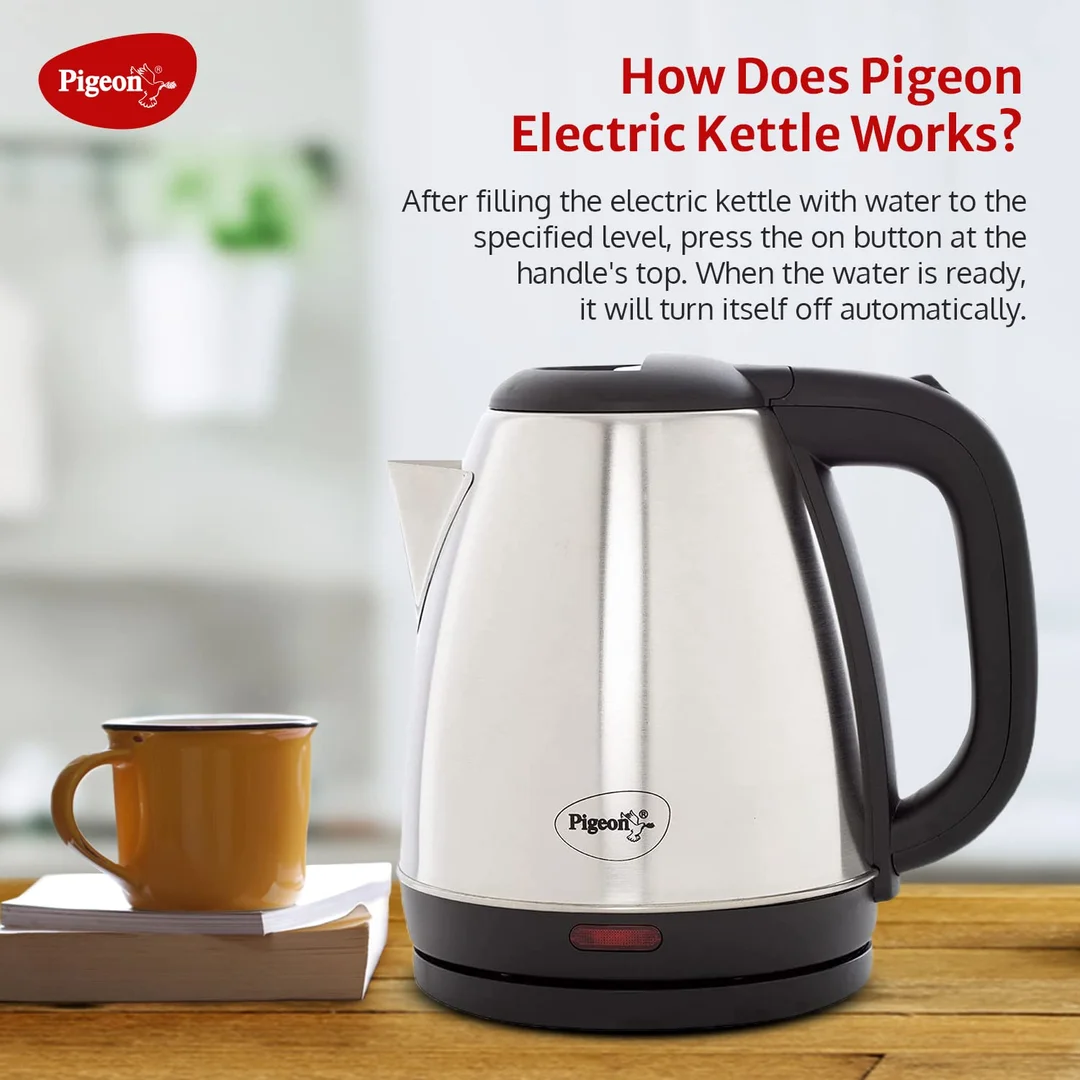 Pigeon Amaze Plus 1.5L Stainless Steel Electric Kettle 1300W Auto Shut-off Fast Boil Cordless Base Comfortable Pour Kitchen Appliance image 2