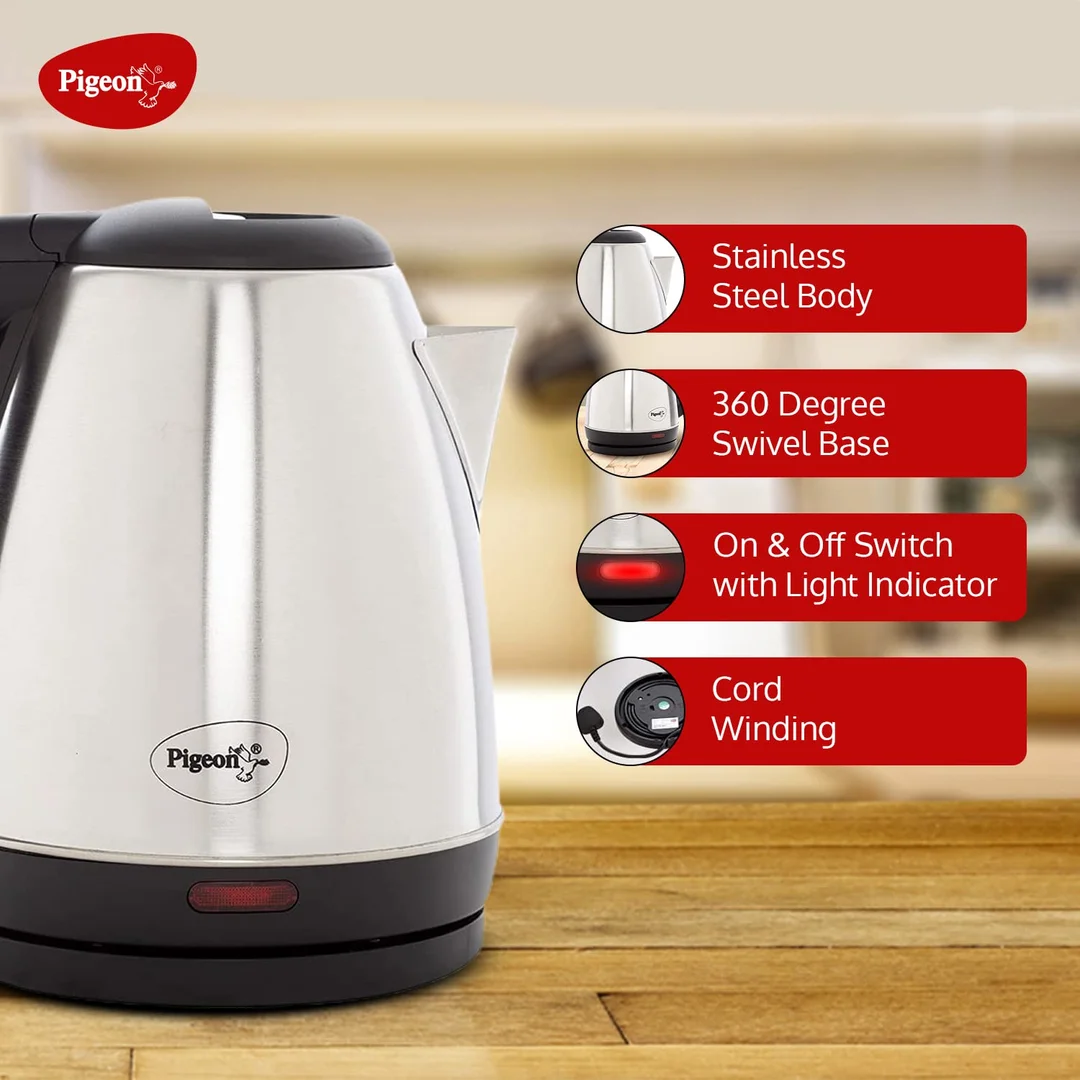 Pigeon Amaze Plus 1.5L Stainless Steel Electric Kettle 1300W Auto Shut-off Fast Boil Cordless Base Comfortable Pour Kitchen Appliance image 4