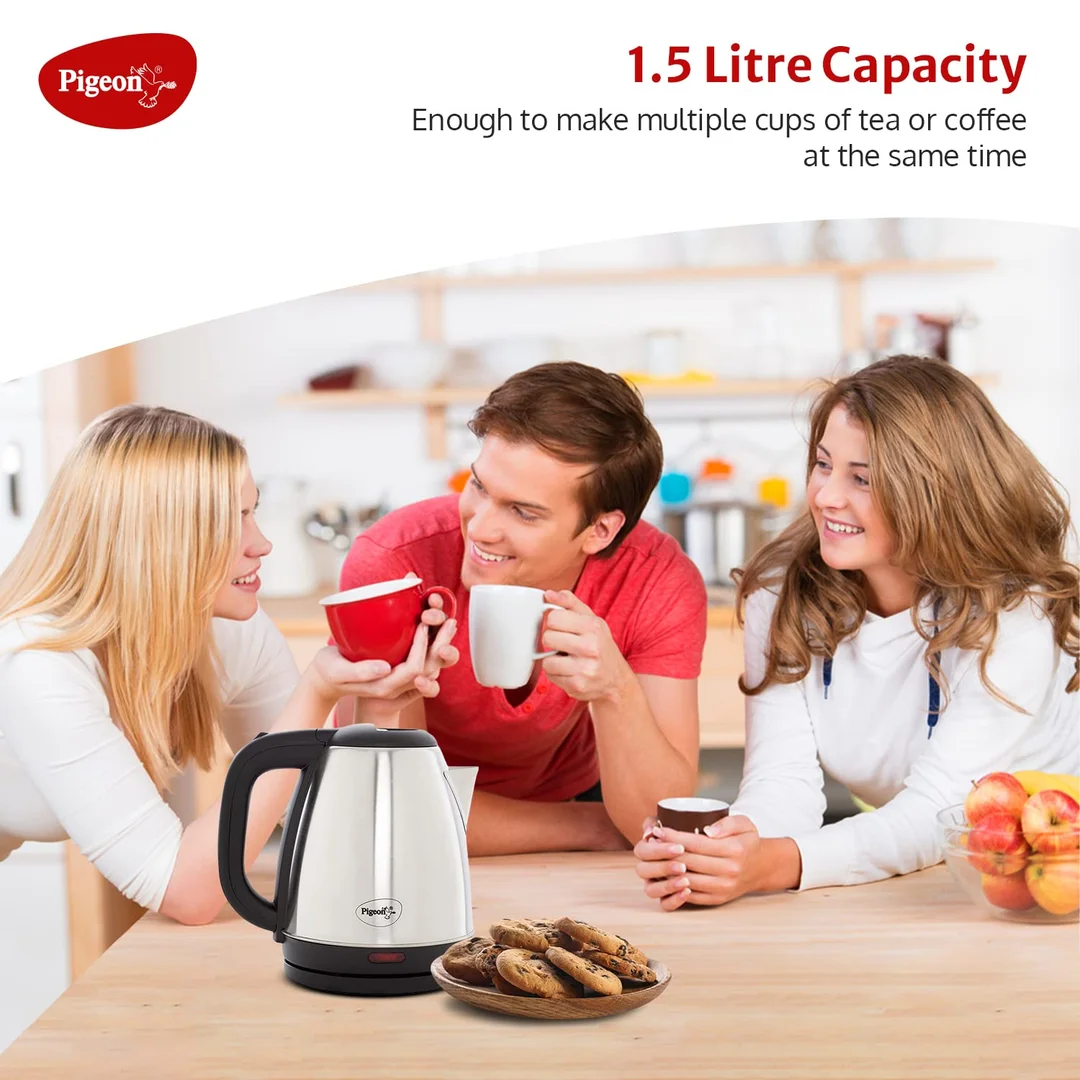 Pigeon Amaze Plus 1.5L Stainless Steel Electric Kettle 1300W Auto Shut-off Fast Boil Cordless Base Comfortable Pour Kitchen Appliance image 6