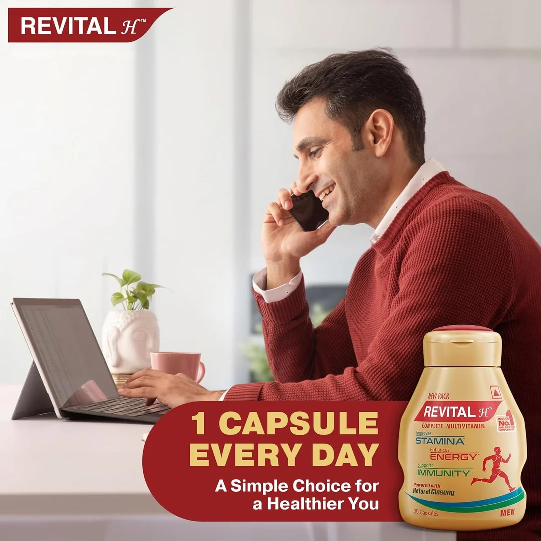 Revital H Multivitamin For Men 30 Capsules With Natural Ginseng Zinc 10 Vitamins 9 Minerals Daily Energy Stamina Immunity Support Healthy Active Lifestyle Supplement India image 5