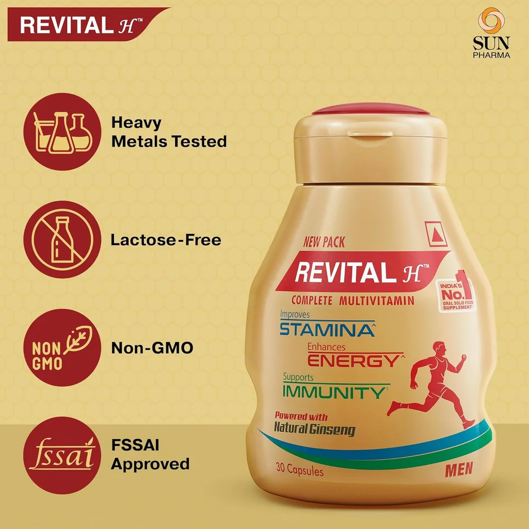Revital H Multivitamin For Men 30 Capsules With Natural Ginseng Zinc 10 Vitamins 9 Minerals Daily Energy Stamina Immunity Support Healthy Active Lifestyle Supplement India image 6