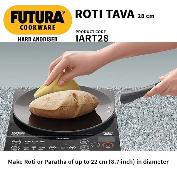 Hawkins Futura 28 cm Tawa | AT28 | Hard Anodised Non-Stick Tawa with Stainless Steel Handle – Induction Compatible for Roti, Chapati, Paratha image 3