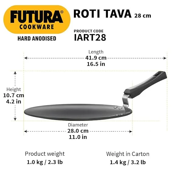 Hawkins Futura 28 cm Tawa | AT28 | Hard Anodised Non-Stick Tawa with Stainless Steel Handle – Induction Compatible for Roti, Chapati, Paratha image 5