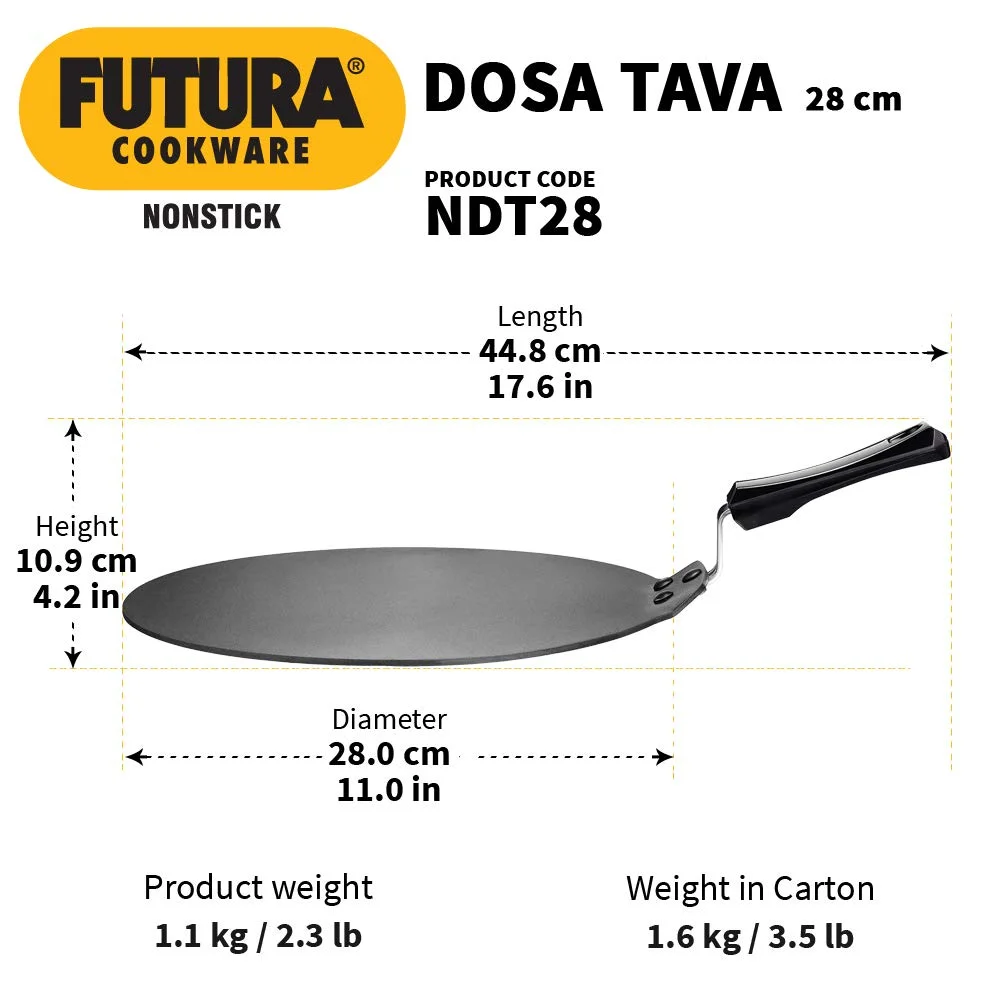 Hawkins Futura 28 cm Non-Stick Dosa Tava Hard Anodised Aluminium Tawa with Stay-Cool Handle PFOA-Free Coating Perfect for Large Dosa Uttapam image 2