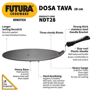 Hawkins Futura 28 cm Non-Stick Dosa Tava Hard Anodised Aluminium Tawa with Stay-Cool Handle PFOA-Free Coating Perfect for Large Dosa Uttapam thumbnail 3