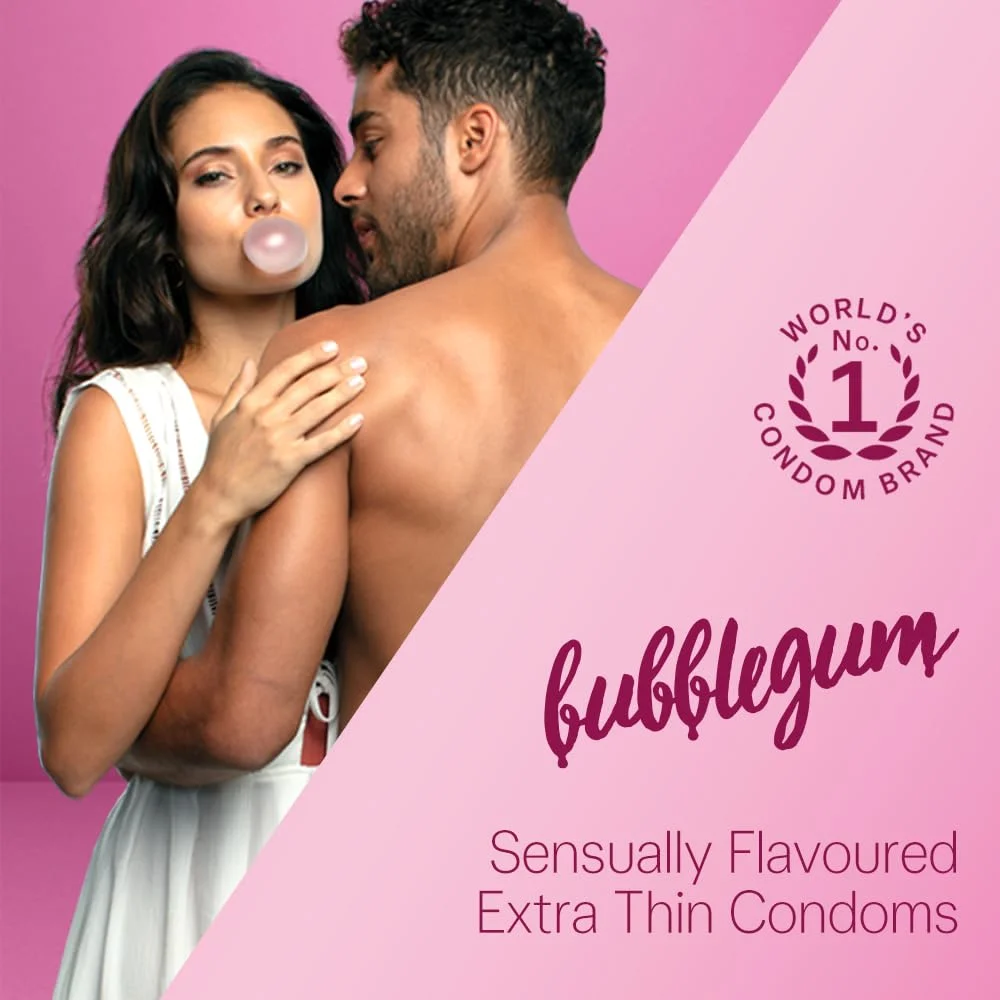 Durex Extra Thin Flavoured Condoms Pack of 3 – Bubblegum, Chocolate, Strawberry – 12s image 2