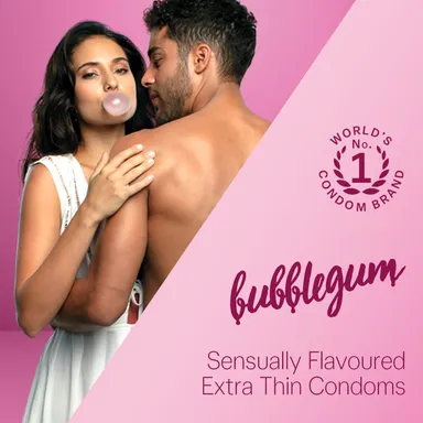 Durex Extra Thin Flavoured Condoms Pack of 3 – Bubblegum, Chocolate, Strawberry – 12s thumbnail 1